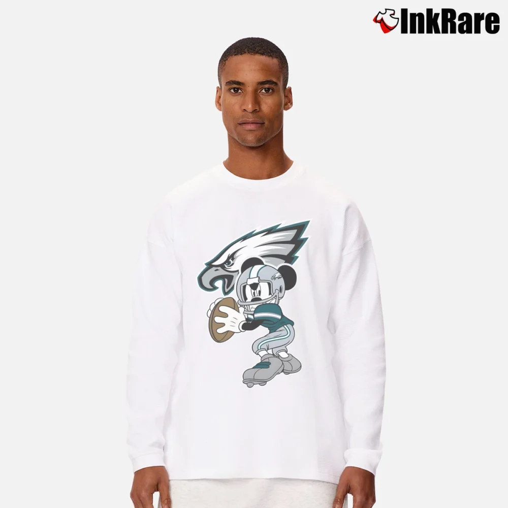 Men’s NFL Football Eagles Mickey Mouse Mashup Long-Sleeve Shirt in white | Sleek, Lightweight, Year-Round Wear