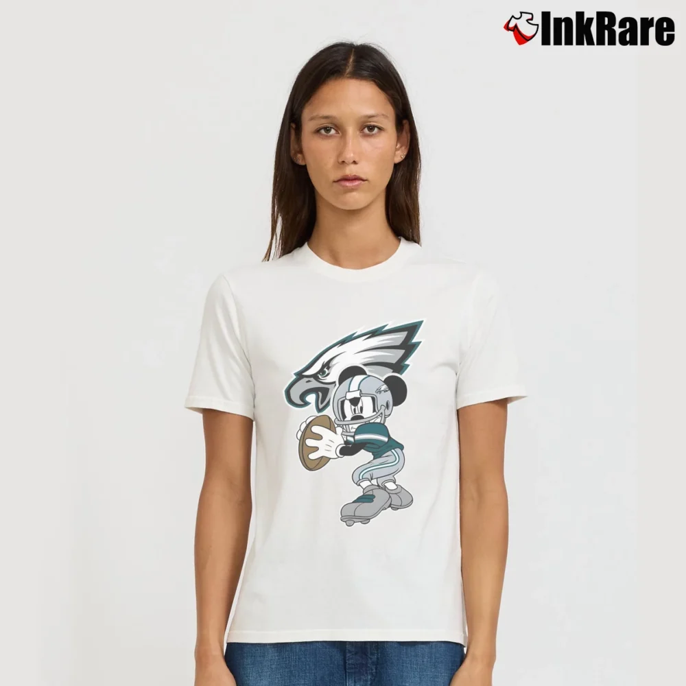 Women’s NFL Football Eagles Mickey Mouse Mashup Signature T-Shirt in white | Soft, Flattering Fit