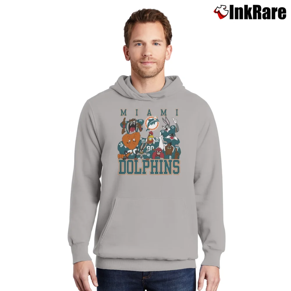 Men’s NFL Miami Dolphins Looney Tunes Football Pullover Hoodie in sport grey | Cozy, Durable, Modern Fit