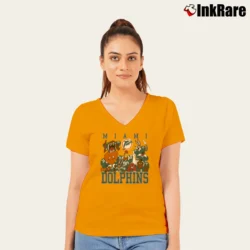 Women’s NFL Miami Dolphins Looney Tunes Football V-Neck Tee in orange | Chic Neckline, Soft Texture
