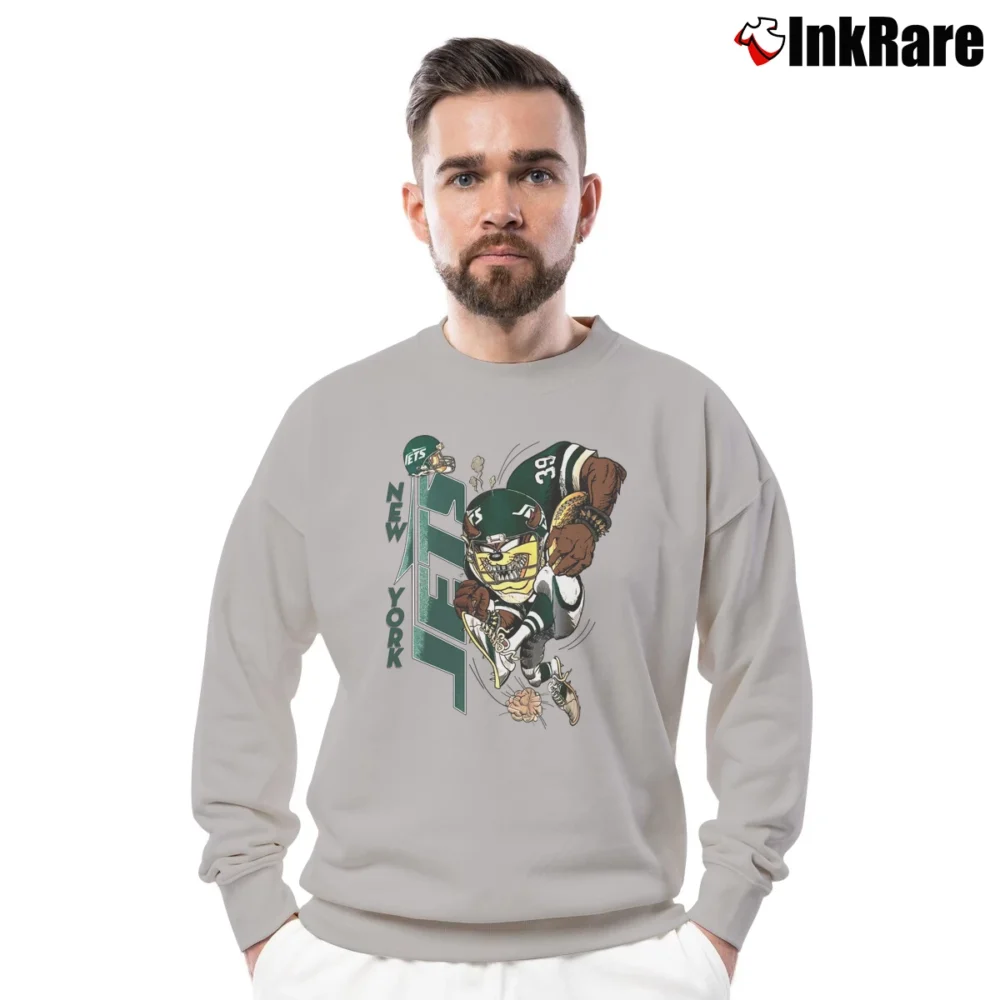 Men’s NFL New York Jets Taz Looney Tunes Football Crewneck Sweatshirt in sport grey | Cozy Fabric, Clean Style