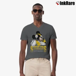 Men’s NFL Pittsburgh Steelers Mickey Mouse Football Fan V-Neck Tee in charcoal | Sharp, Breathable, Everyday Staple