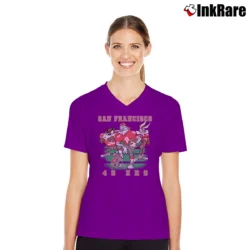 Women’s NFL San Francisco 49ers Looney Tunes Football V-Neck Tee in purple | Chic Neckline, Soft Texture