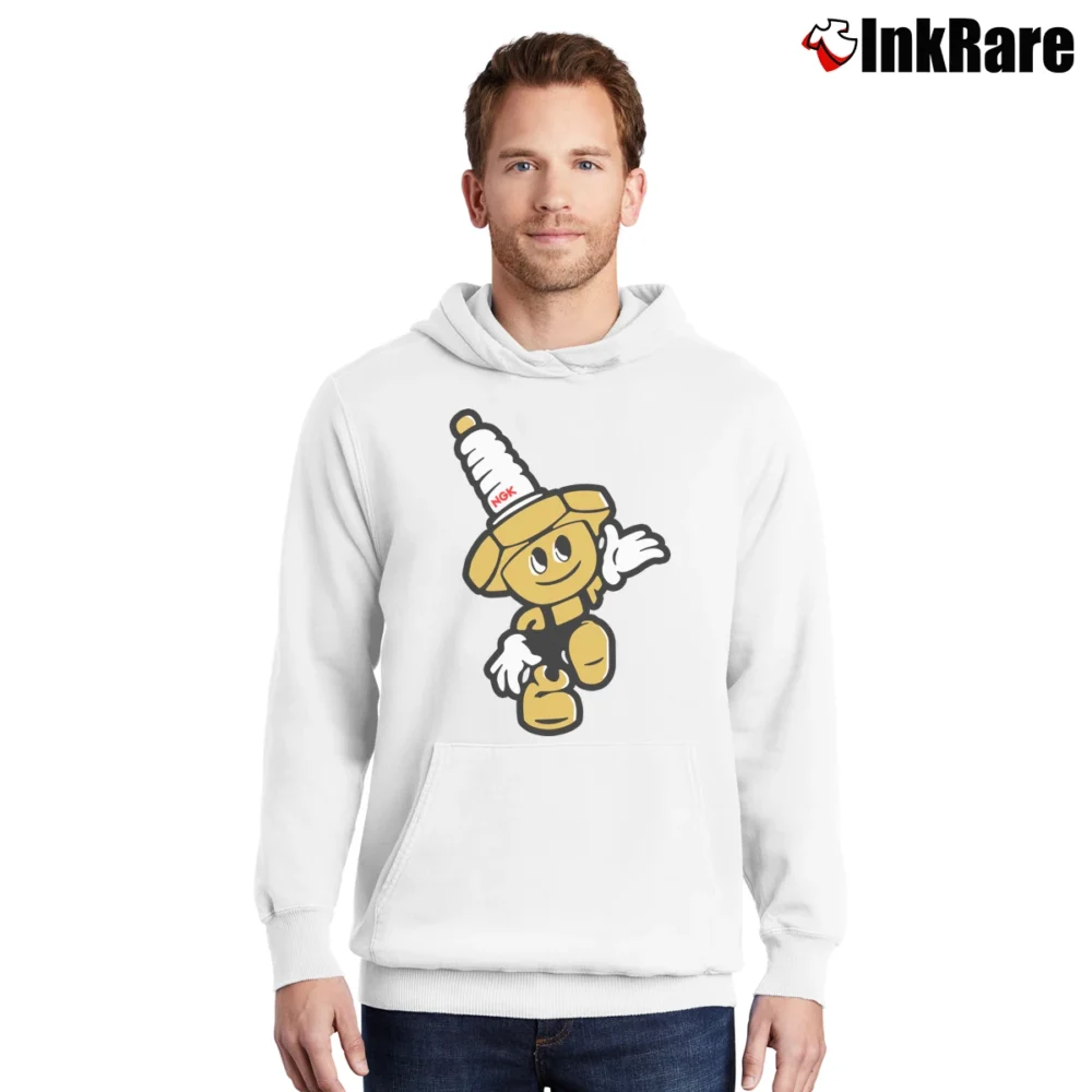 Men’s NGK Spark Plugs Mascot Graphic Pullover Hoodie in white | Cozy, Durable, Modern Fit