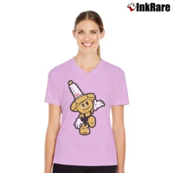 Women’s NGK Spark Plugs Mascot Graphic V-Neck Tee in light pink | Chic Neckline, Soft Texture