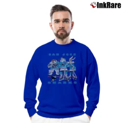Men’s NHL San Jose Sharks Looney Tunes Ice Hockey Crewneck Sweatshirt in royal blue | Cozy Fabric, Clean Style