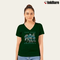 Women’s NHL San Jose Sharks Looney Tunes Ice Hockey V-Neck Tee in forest green | Chic Neckline, Soft Texture