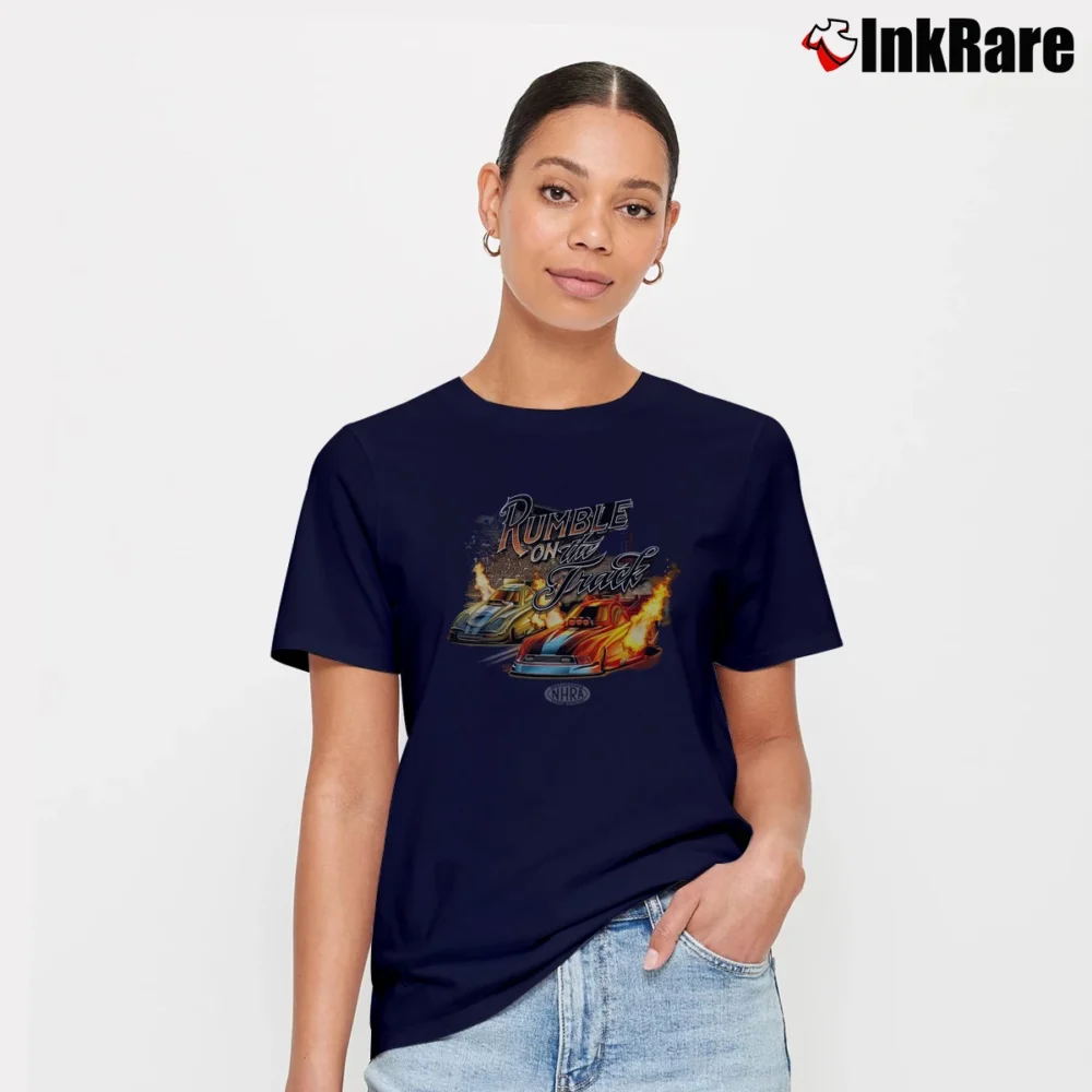Women’s NHRA Rumble On The Track Racing Signature T-Shirt in navy | Soft, Flattering Fit