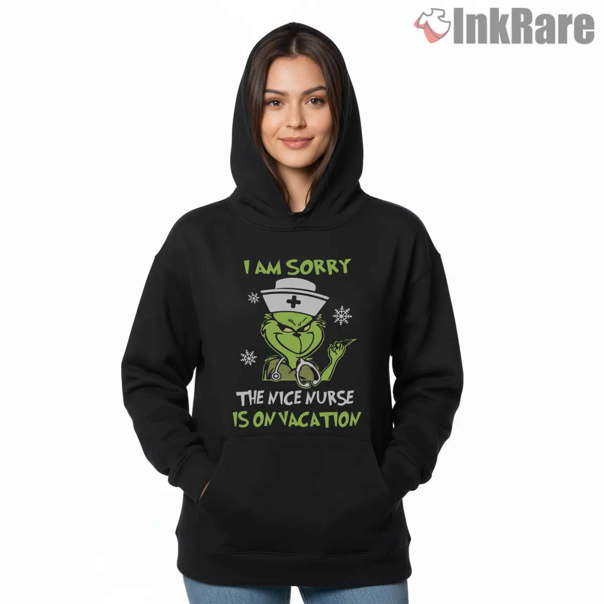 Nice Nurse On Vacation Funny Grinch Shirt on black hoodie for women graphic tee