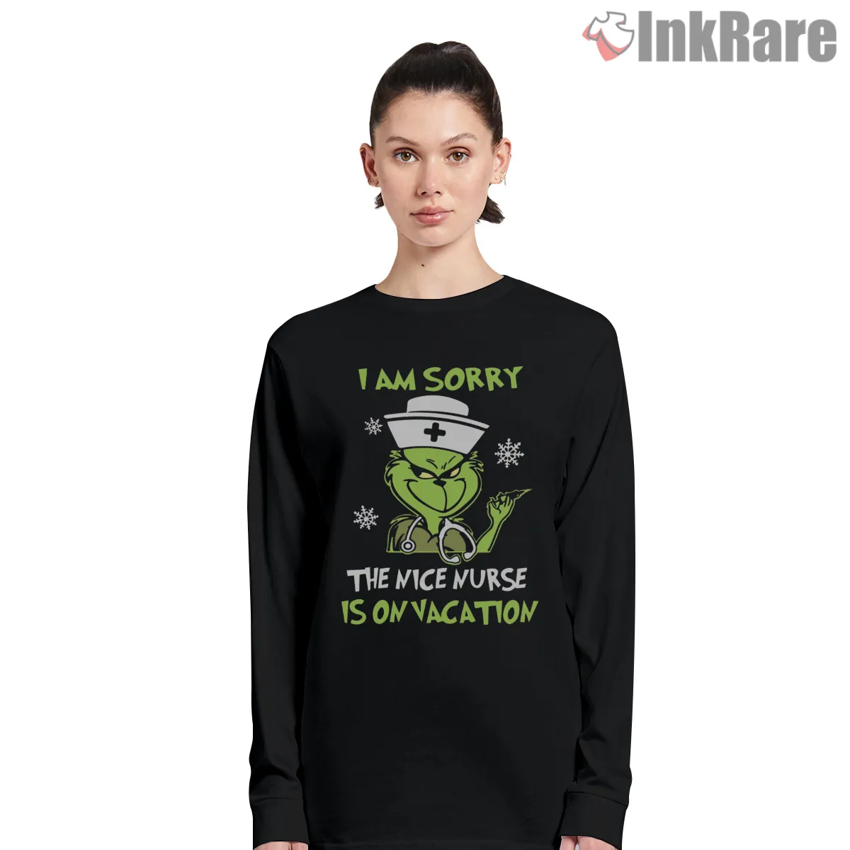 Nice Nurse On Vacation Funny Grinch Long Sleeve Black Nice Nurse On Vacation Funny Grinch Shirt on black long sleeve shirt for women graphic tee