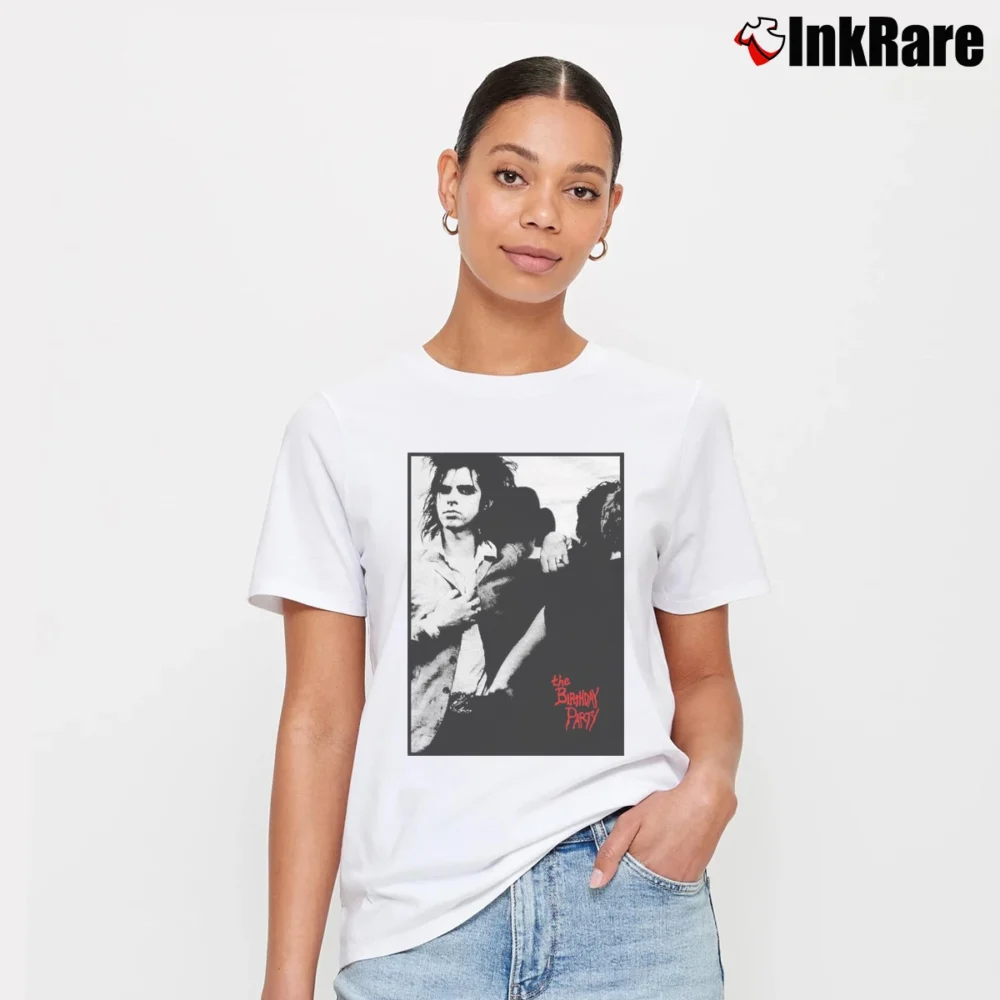 Women’s Nick Cave The Birthday Party Black Signature T-Shirt in white | Soft, Flattering Fit