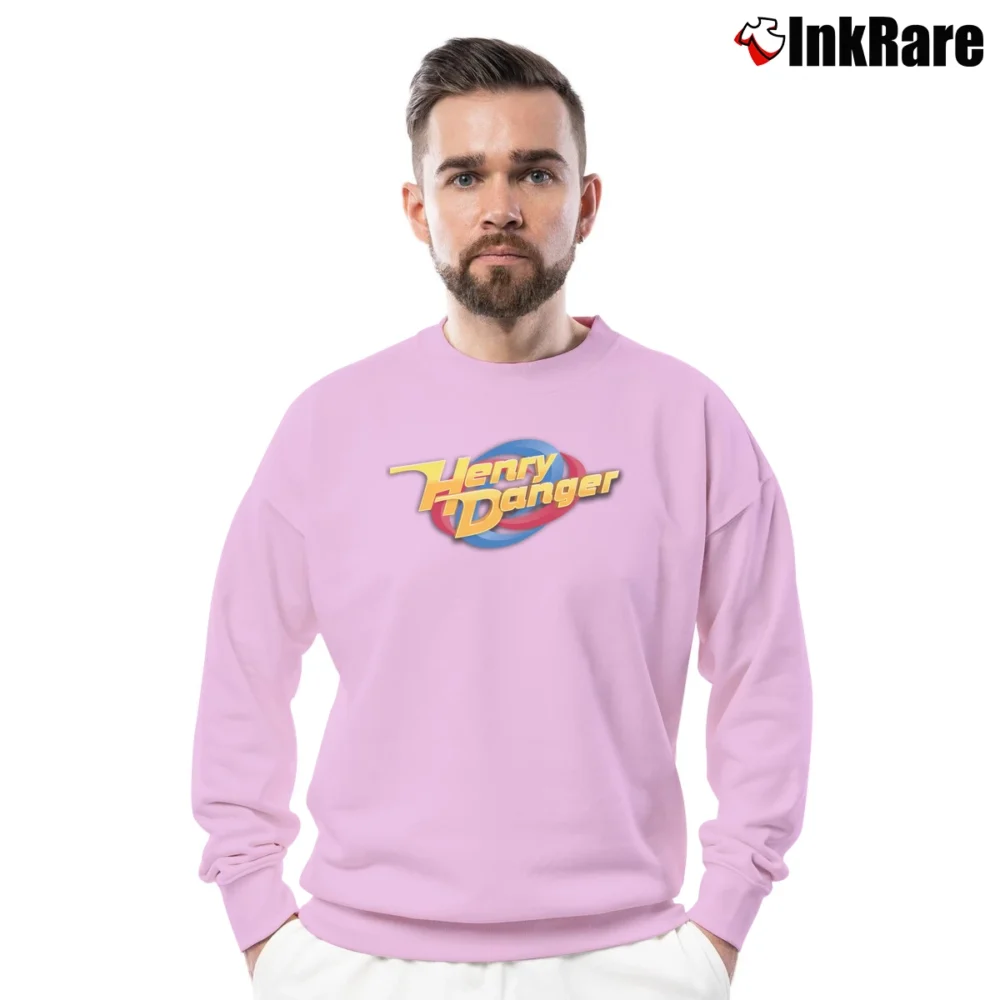 Men’s Nickelodeon Henry Danger Blue Logo Crewneck Sweatshirt in light pink | Cozy Fabric, Clean Style