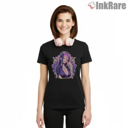 Nico Robin Elegant Scholar Anime Portrait Shirt on black short sleeve shirt for women graphic tee