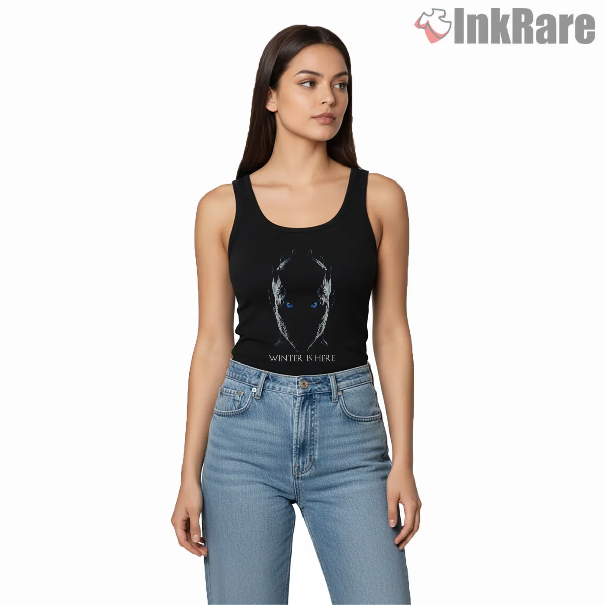 Night King Winter Is Here Blue Eyes Minimal Tank Top Black Night King Winter Is Here Blue Eyes Minimal Shirt on black tank top for women graphic tee