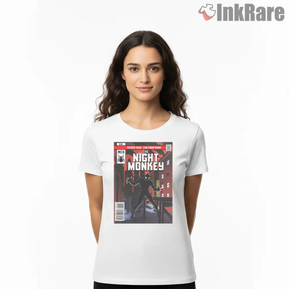 Night Monkey Comic Cover Movie Poster Style Shirt on white short sleeve shirt for women graphic tee