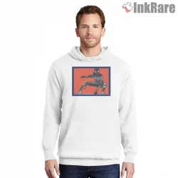 Night Monkey Stealth Suit Minimal Action Shirt on white hoodie for men graphic tee