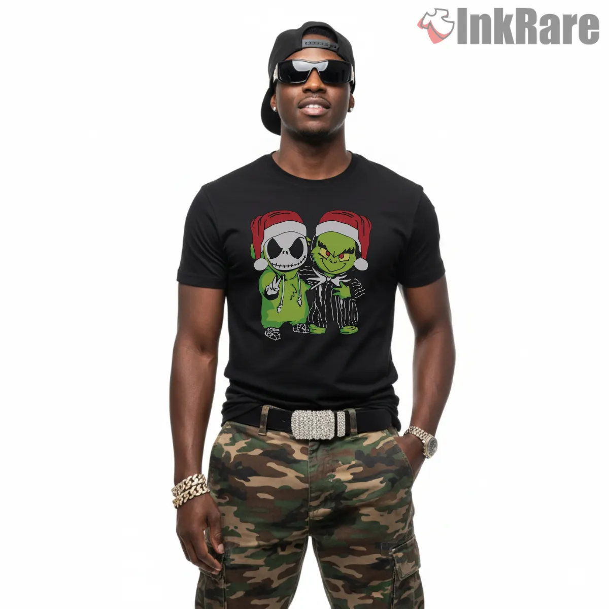 Nightmare Before Grinchmas Holiday Duo Short Sleeve Black Nightmare Before Grinchmas Holiday Duo Shirt on black short sleeve shirt for men graphic tee