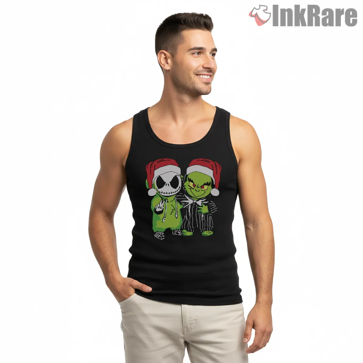 Nightmare Before Grinchmas Holiday Duo Tank Top Black Nightmare Before Grinchmas Holiday Duo Shirt on black tank top for men graphic tee