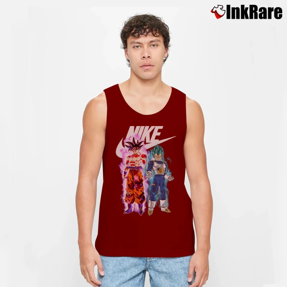 Men’s Nike Goku And Vegeta Mashup Tank Top in maroon | Breathable, Active-Friendly Design