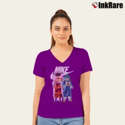 Women’s Nike Goku And Vegeta Mashup V-Neck Tee in purple | Chic Neckline, Soft Texture