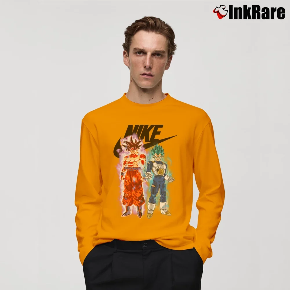 Men’s Nike Goku Vegeta Mashup Long-Sleeve Shirt in orange | Sleek, Lightweight, Year-Round Wear