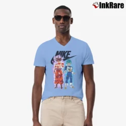 Men’s Nike Goku Vegeta Mashup V-Neck Tee in light blue | Sharp, Breathable, Everyday Staple