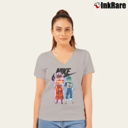 Women’s Nike Goku Vegeta Mashup V-Neck Tee in sport grey | Chic Neckline, Soft Texture