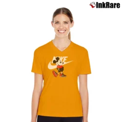Women’s Nike Inspired Mickey Mouse V-Neck Tee in orange | Chic Neckline, Soft Texture
