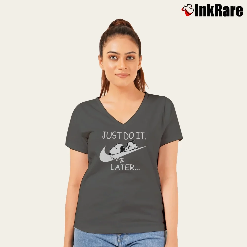 Women’s Nike Just Do It Later Snoopy V-Neck Tee in charcoal | Chic Neckline, Soft Texture