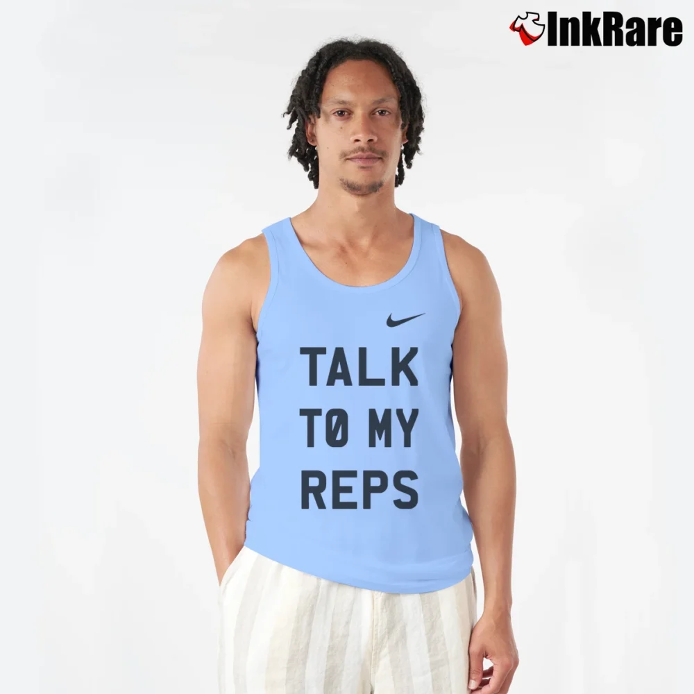Men’s Nike Talk To My Reps Graphic Sports Tank Top in light blue | Breathable, Active-Friendly Design