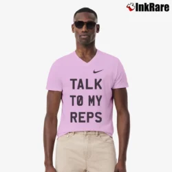 Men’s Nike Talk To My Reps Graphic Sports V-Neck Tee in light pink | Sharp, Breathable, Everyday Staple