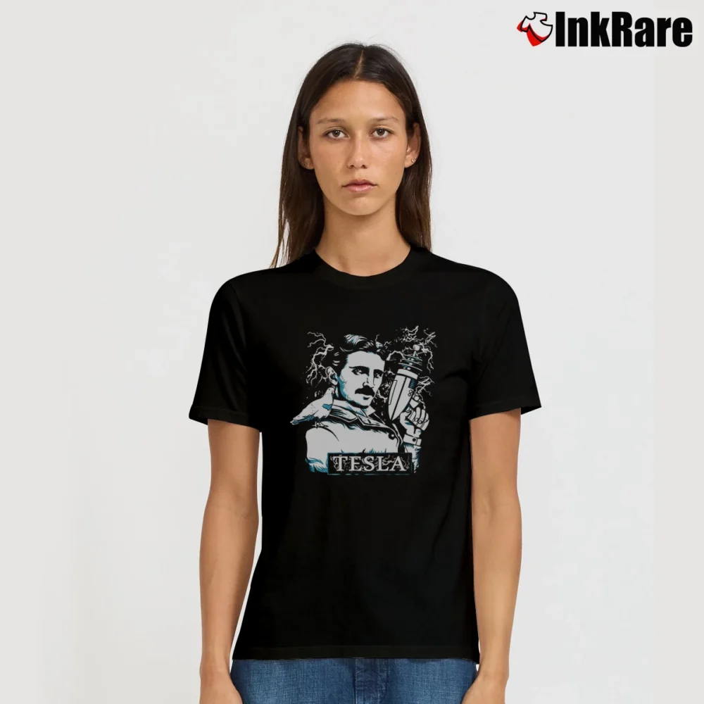 Women’s Nikola Tesla Electric Gun Funny T-Shirt in black | Soft, Flattering Fit