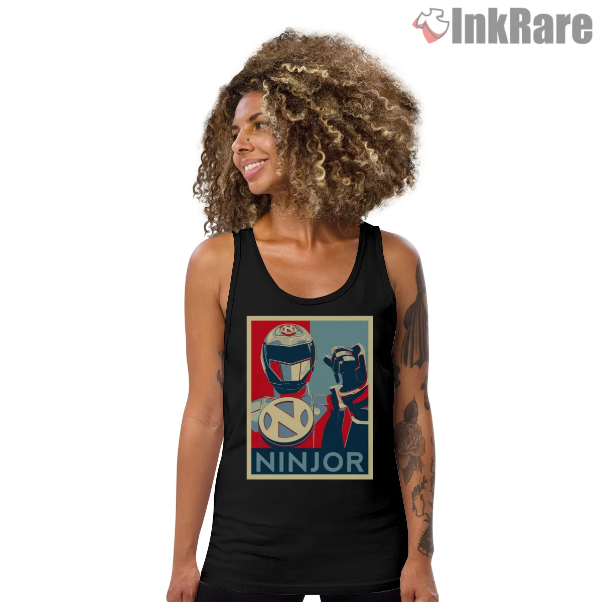 Ninjor Peace Symbol Retro Ranger Guardian Shirt on black tank top for women graphic tee