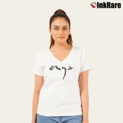 Women’s Ninva Enya Logo Graphic Music V-Neck Tee in white | Chic Neckline, Soft Texture