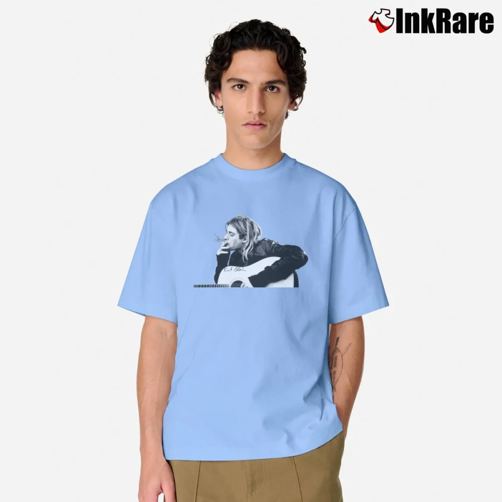 Men’s Nirvana Kurt Cobain Smoking Classic T-Shirt in light blue | Soft, Breathable Everyday Wear