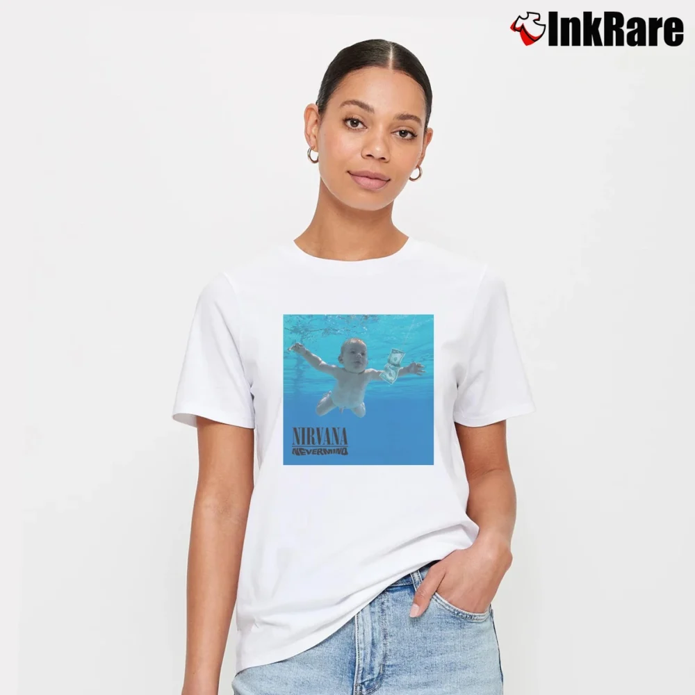 Women’s Nirvana Nevermind Album Band Signature T-Shirt in white | Soft, Flattering Fit