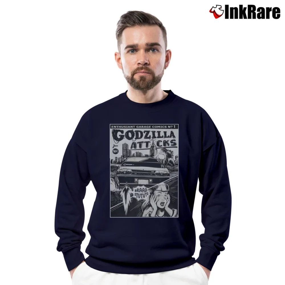 Men’s Nissan Skyline GTR Godzilla Japanese Drift King Crewneck Sweatshirt in navy | Cozy Fabric, Clean Style
