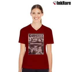 Women’s Nissan Skyline GTR Godzilla Japanese Drift King V-Neck Tee in maroon | Chic Neckline, Soft Texture