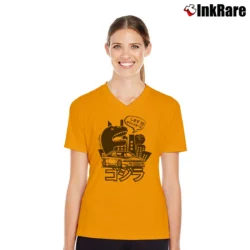 Women’s Nissan Skyline GTR R33 Godzilla JDM Car Enthusiast Classic V-Neck Tee in orange | Chic Neckline, Soft Texture