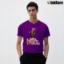 Men’s Nita Strauss Us Tour 2019 Black V-Neck Tee in purple | Sharp, Breathable, Everyday Staple