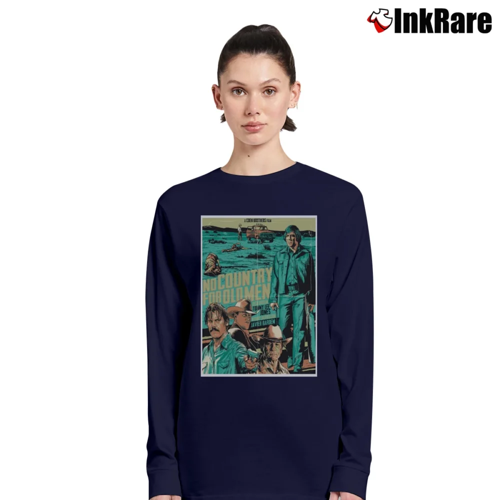 Women’s No Country For Old Men Retro Poster Long-Sleeve Top in navy | Sleek, Versatile, All-Season