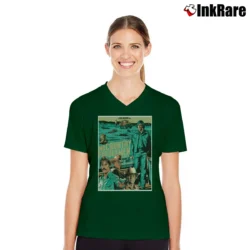 Women’s No Country For Old Men Retro Poster V-Neck Tee in forest green | Chic Neckline, Soft Texture
