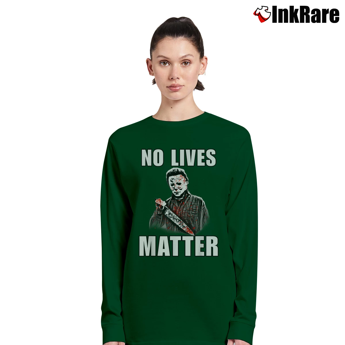 Women’s No Lives Matter Spooky Halloween Long-Sleeve Top in forest green | Sleek, Versatile, All-Season
