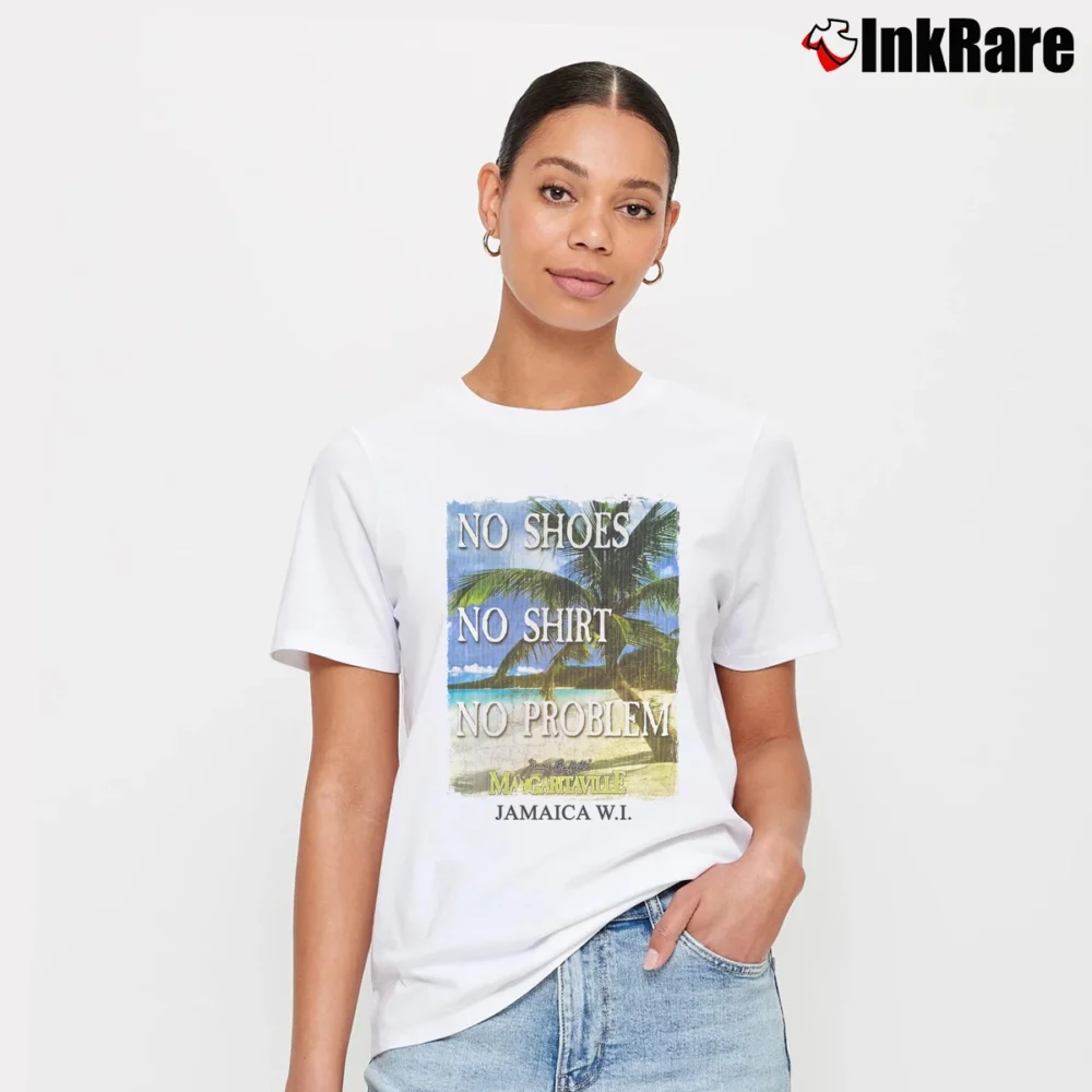 Women’s No Shoes No No Problem Funny Signature T-Shirt in white | Soft, Flattering Fit