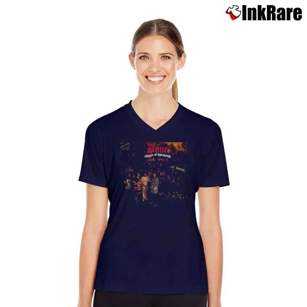 Women’s no shorts no losses bone thugs n harmony hip hop quote V-Neck Tee in navy | Chic Neckline, Soft Texture