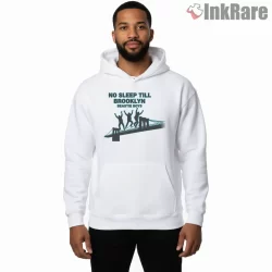 No Sleep Till Brooklyn Bridge Silhouette Tribute Shirt on white hoodie for men graphic tee