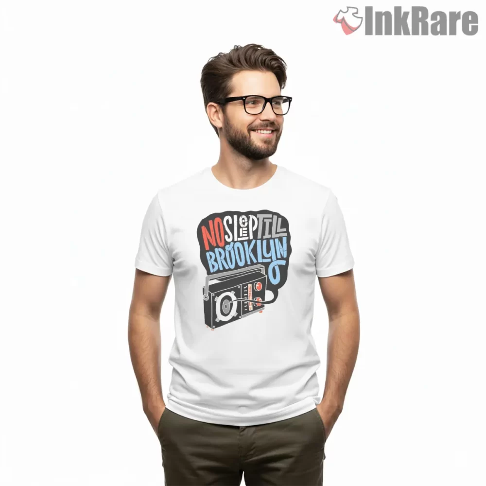 No Sleep Till Brooklyn Graffiti Boombox Beastie Boys Shirt on white short sleeve shirt for men graphic tee