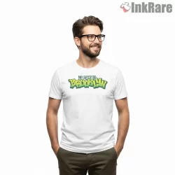 No Sleep Till Brooklyn Green Graffiti Lettering Shirt on white short sleeve shirt for men graphic tee