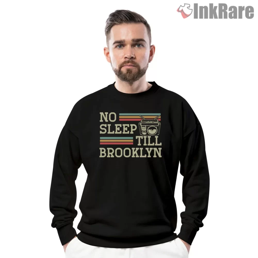 No Sleep Till Brooklyn Retro Boombox Stripes Shirt on graphic shirt for men graphic tee