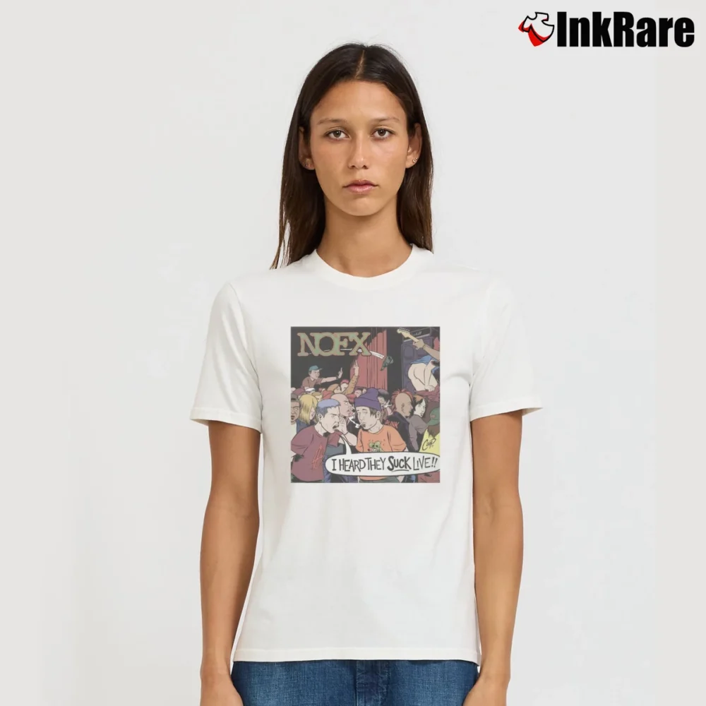 Women’s nofx i heard they suck live punk band live album Signature T-Shirt in white | Soft, Flattering Fit